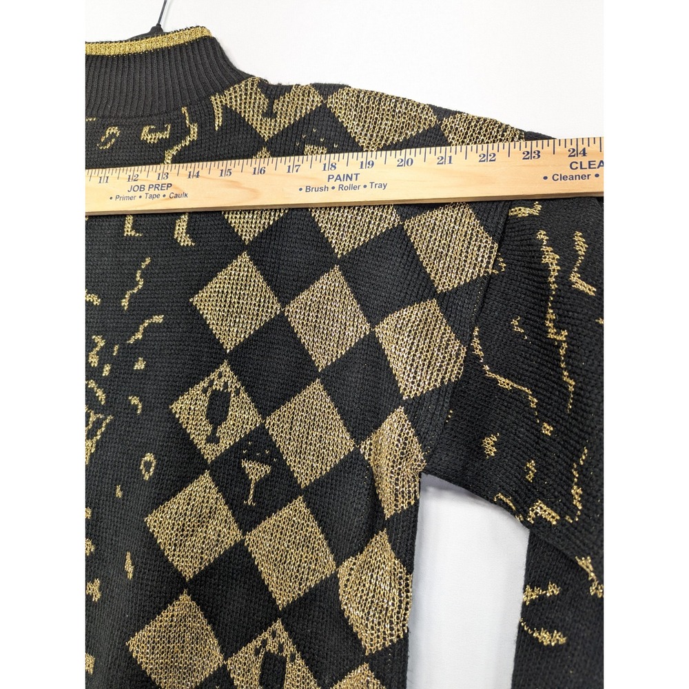 Justin Allen Vintage Black Gold Champagne Harlequin Metallic Knit Sweater USA - Picture 12 of 12